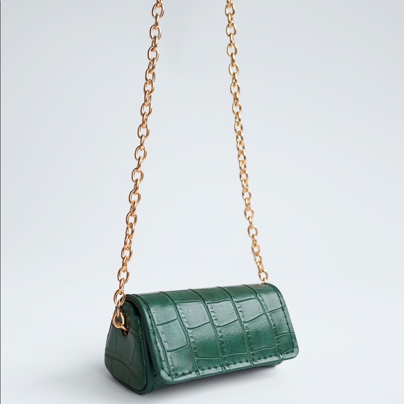 Zara Handbags - SOLD Zara Bottle Green Crocodile Print Mini Bag